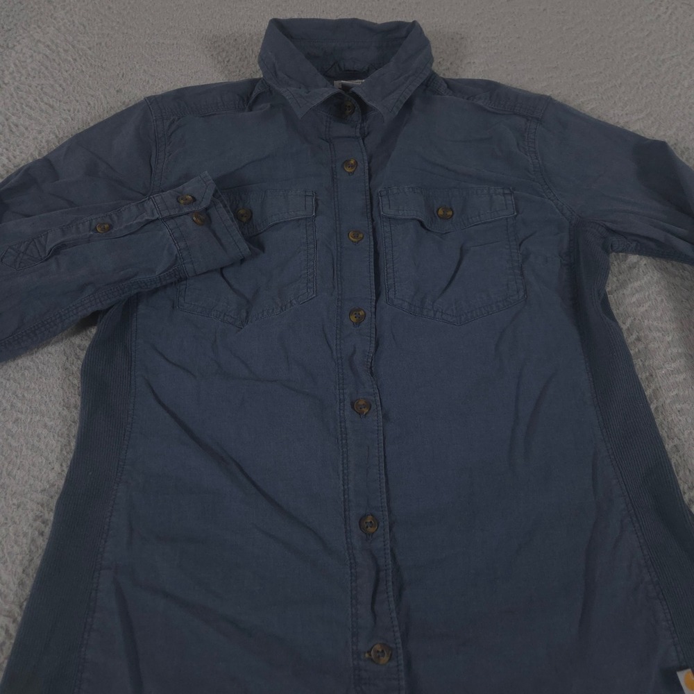 Carhartt Top Womens XS Slate Rugged Flex Bozeman Roll Tab Sleeve Ribbed Panels